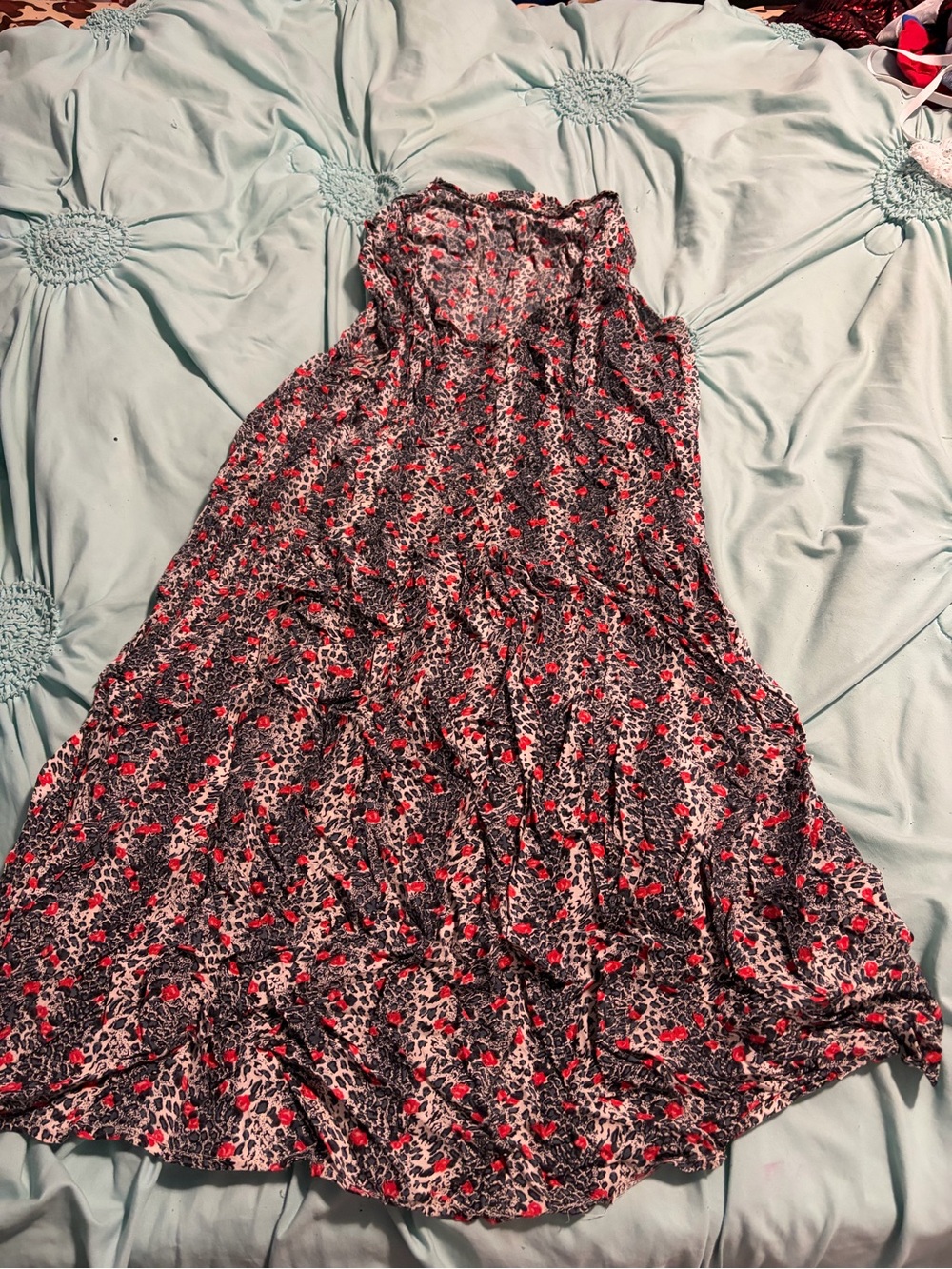Floral Tiered Sleeveless Summer Dress - Pink/Black